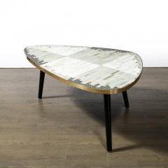 Mid Century Modernist Mosaic Cocktail Table Wrapped in Brass with Ebonized Legs - 3108937