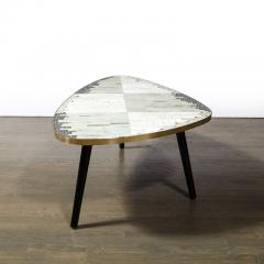 Mid Century Modernist Mosaic Cocktail Table Wrapped in Brass with Ebonized Legs - 3108943