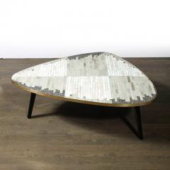 Mid Century Modernist Mosaic Cocktail Table Wrapped in Brass with Ebonized Legs - 3108945