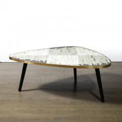 Mid Century Modernist Mosaic Cocktail Table Wrapped in Brass with Ebonized Legs - 3108946