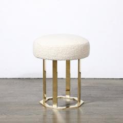 Mid Century Modernist Octagonal Polished Brass Base Stool in Holly Hunt Boucle - 3523593