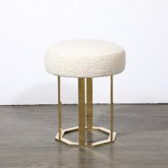 Mid Century Modernist Octagonal Polished Brass Base Stool in Holly Hunt Boucle - 3523606