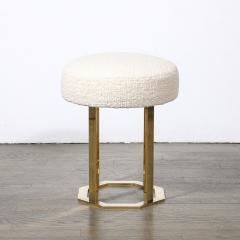 Mid Century Modernist Octagonal Polished Brass Base Stool in Holly Hunt Boucle - 3523619