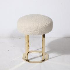 Mid Century Modernist Octagonal Polished Brass Base Stool in Holly Hunt Boucle - 3523934