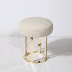 Mid Century Modernist Octagonal Polished Brass Base Stool in Holly Hunt Boucle - 3523935