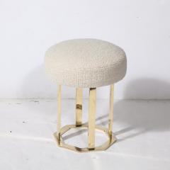Mid Century Modernist Octagonal Polished Brass Base Stool in Holly Hunt Boucle - 3523936