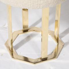 Mid Century Modernist Octagonal Polished Brass Base Stool in Holly Hunt Boucle - 3523937