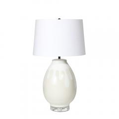 Mid Century Modernist Off White Ceramic Table Lamps with Graphic Splash Motif - 4038173