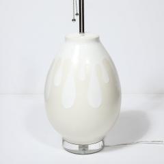 Mid Century Modernist Off White Ceramic Table Lamps with Graphic Splash Motif - 4038179