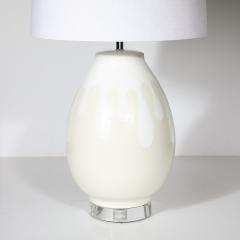 Mid Century Modernist Off White Ceramic Table Lamps with Graphic Splash Motif - 4038187