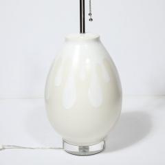 Mid Century Modernist Off White Ceramic Table Lamps with Graphic Splash Motif - 4038206