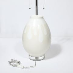 Mid Century Modernist Off White Ceramic Table Lamps with Graphic Splash Motif - 4038214