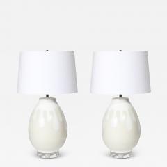 Mid Century Modernist Off White Ceramic Table Lamps with Graphic Splash Motif - 4039485