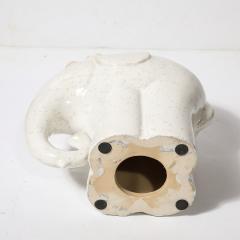 Mid Century Modernist Off White Glazed Terracotta Elephant Sculpture - 4142343