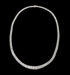 Mid Century Modernist Platinum and 388 Baguette Cut Graduated Diamond Necklace - 3819473