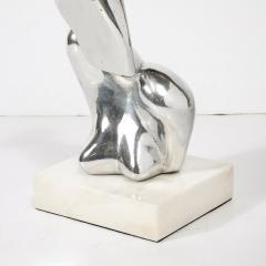 Mid Century Modernist Polished Aluminum Abstract Sculpture on Marble Base Signed - 4037950