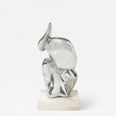 Mid Century Modernist Polished Aluminum Abstract Sculpture on Marble Base Signed - 4039465