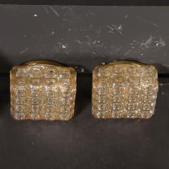 Mid Century Modernist Pressed Amber Glass Geometric Flush Mount Chandeliers - 4163423