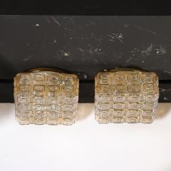 Mid Century Modernist Pressed Amber Glass Geometric Flush Mount Chandeliers - 4163425