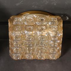 Mid Century Modernist Pressed Amber Glass Geometric Flush Mount Chandeliers - 4163427