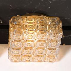 Mid Century Modernist Pressed Amber Glass Geometric Flush Mount Chandeliers - 4163429