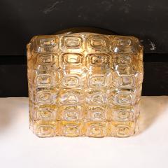 Mid Century Modernist Pressed Amber Glass Geometric Flush Mount Chandeliers - 4163430