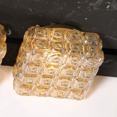 Mid Century Modernist Pressed Amber Glass Geometric Flush Mount Chandeliers - 4163432