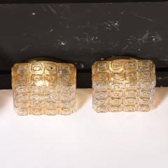 Mid Century Modernist Pressed Amber Glass Geometric Flush Mount Chandeliers - 4163438