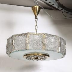 Mid Century Modernist Pressed Glass Pendant Chandelier W Frosted Diffuser - 4265628