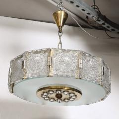 Mid Century Modernist Pressed Glass Pendant Chandelier W Frosted Diffuser - 4265630