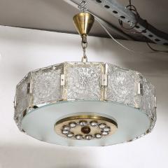 Mid Century Modernist Pressed Glass Pendant Chandelier W Frosted Diffuser - 4265631