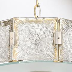 Mid Century Modernist Pressed Glass Pendant Chandelier W Frosted Diffuser - 4265634