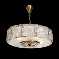 Mid Century Modernist Pressed Glass Pendant Chandelier W Frosted Diffuser - 4265636