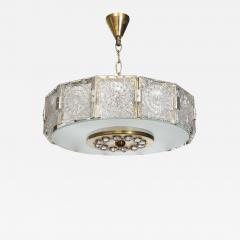 Mid Century Modernist Pressed Glass Pendant Chandelier W Frosted Diffuser - 4267158