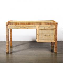 Mid Century Modernist Rattan Bamboo Wrapped Desk signed Bielecky Brothers - 4142086