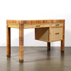 Mid Century Modernist Rattan Bamboo Wrapped Desk signed Bielecky Brothers - 4142091