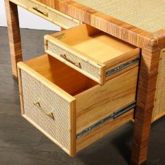 Mid Century Modernist Rattan Bamboo Wrapped Desk signed Bielecky Brothers - 4142158