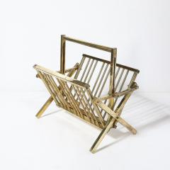 Mid Century Modernist Rectilinear Folding Magazine Stand in Brass - 4038014