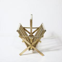 Mid Century Modernist Rectilinear Folding Magazine Stand in Brass - 4038025