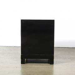 Mid Century Modernist Rectilinear Nightstands in Black Lacquer with Greek Pulls - 4038251