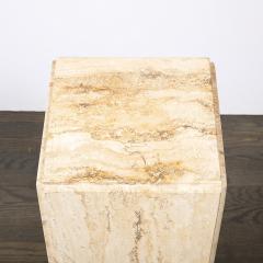 Mid Century Modernist Rectilinear Travertine Pedestal with Stepped Detailing - 4654181
