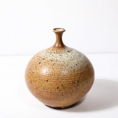 Mid Century Modernist Round Speckled Earth Tone Ceramic Vase w Tapered Neck - 3600051
