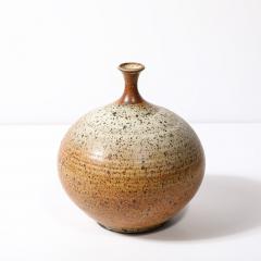 Mid Century Modernist Round Speckled Earth Tone Ceramic Vase w Tapered Neck - 3600055