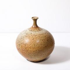 Mid Century Modernist Round Speckled Earth Tone Ceramic Vase w Tapered Neck - 3600058
