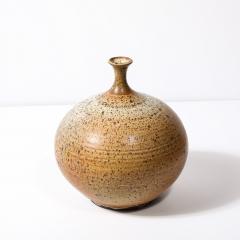 Mid Century Modernist Round Speckled Earth Tone Ceramic Vase w Tapered Neck - 3600080