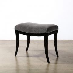 Mid Century Modernist Saber Black Lacquer Legged Stool in Charcoal Velvet Fabric - 3276311