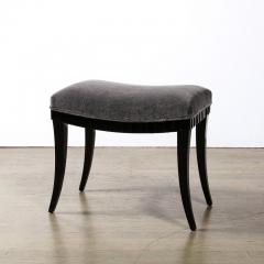 Mid Century Modernist Saber Black Lacquer Legged Stool in Charcoal Velvet Fabric - 3276314