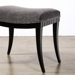 Mid Century Modernist Saber Black Lacquer Legged Stool in Charcoal Velvet Fabric - 3276316