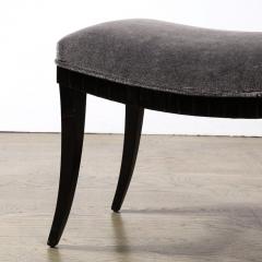 Mid Century Modernist Saber Black Lacquer Legged Stool in Charcoal Velvet Fabric - 3276318