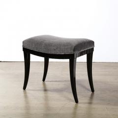 Mid Century Modernist Saber Black Lacquer Legged Stool in Charcoal Velvet Fabric - 3276322